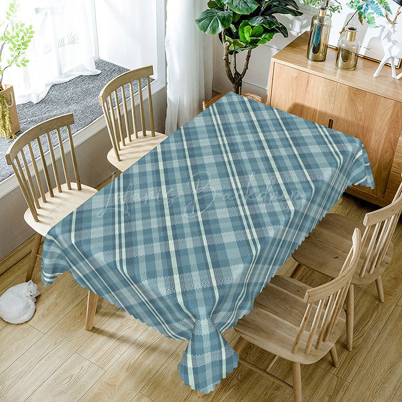 Lofaris Grey Blue Check Pattern Rectangle Tablecloth