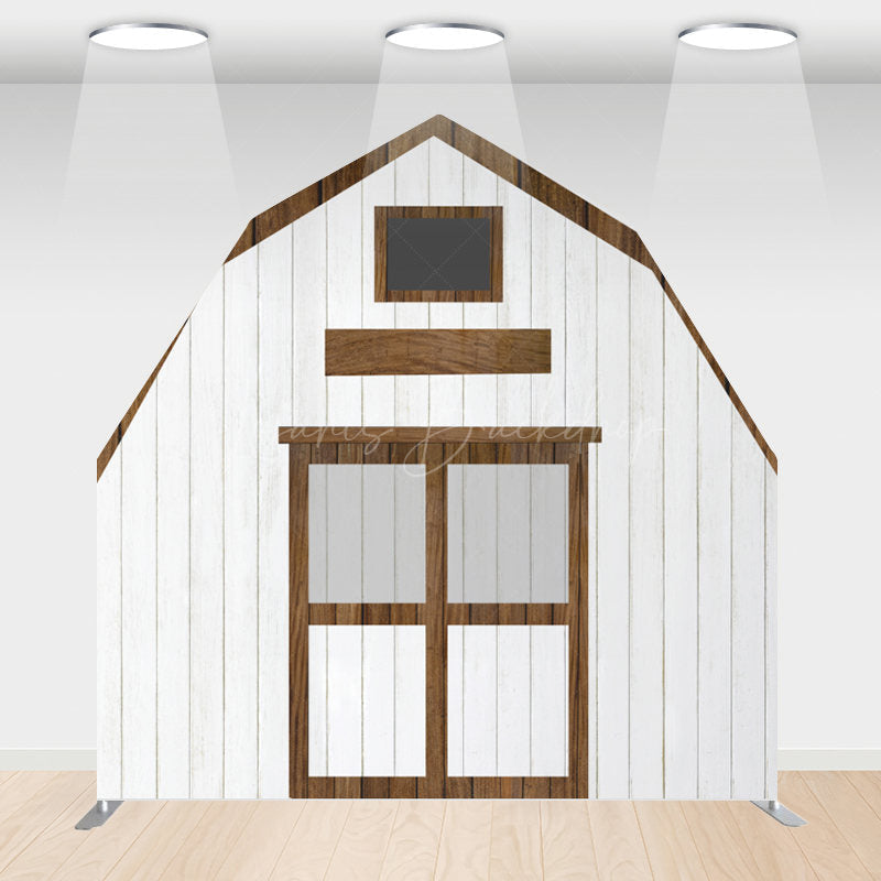 Lofaris Grey Brown Farm Barn Door Arch Birthday Backdrop