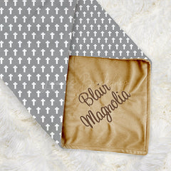 Lofaris Grey Dense White Easter Cross Minky Baby Blanket