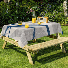 Lofaris Grey Navy Blue Lines Rectangle Tablecloth Dining Room