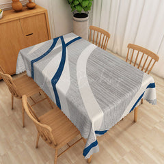 Lofaris Grey Navy Blue Lines Rectangle Tablecloth Dining Room