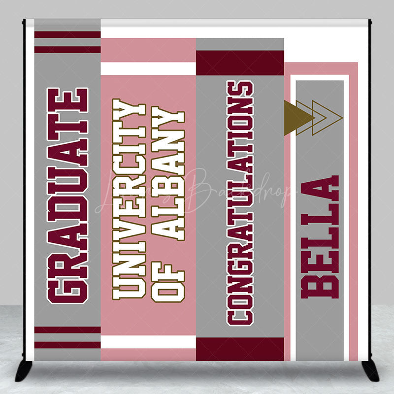 Lofaris Grey Pink Book Spine Custom Name Graduation Backdrop