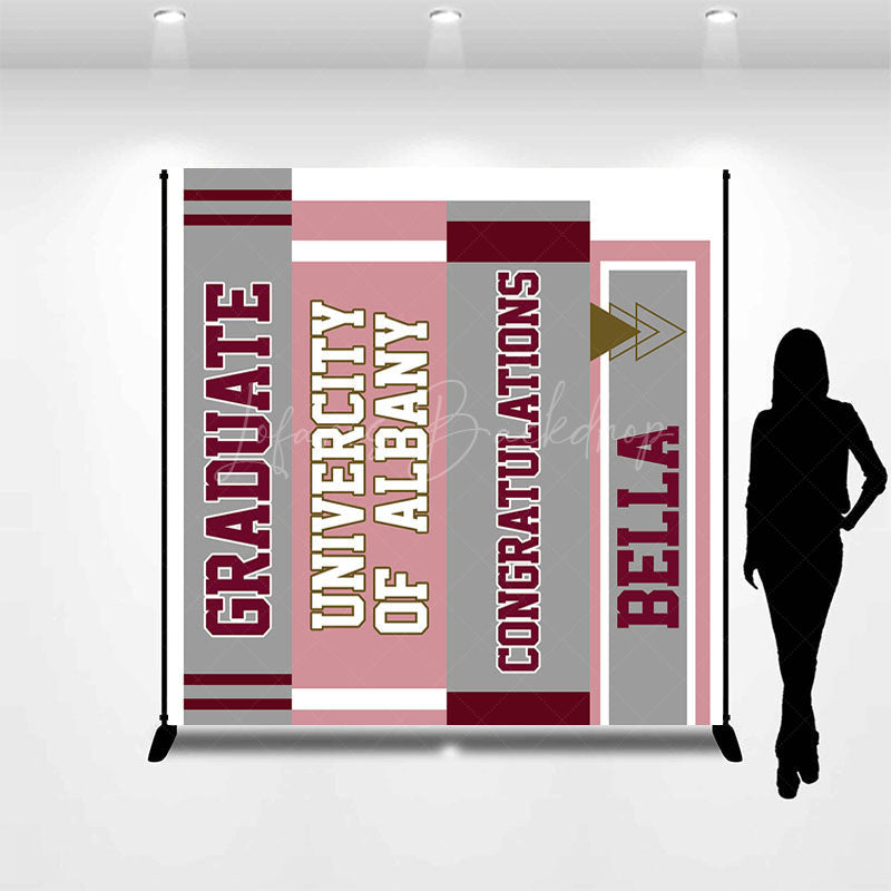 Lofaris Grey Pink Book Spine Custom Name Graduation Backdrop