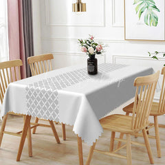 Lofaris Grey Trellis Rectangle Tablecloth White and Geometric Pattern Waterproof Table Cover