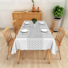 Lofaris Grey Trellis Rectangle Tablecloth White and Geometric Pattern Waterproof Table Cover