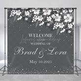 Lofaris Grey White Floral Custom Name Wedding Party Backdrop