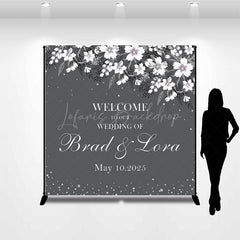 Lofaris Grey White Floral Custom Name Wedding Party Backdrop