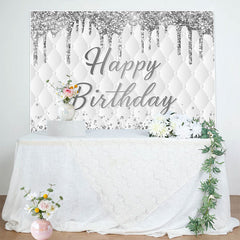 Lofaris Grey White Glitter Vibe Happy Birthday Backdrop