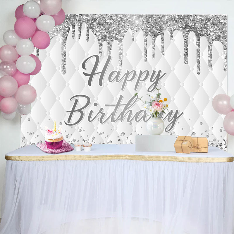 Lofaris Grey White Glitter Vibe Happy Birthday Backdrop