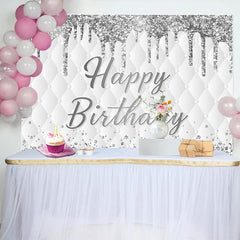 Lofaris Grey White Glitter Vibe Happy Birthday Backdrop