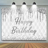 Lofaris Grey White Glitter Vibe Happy Birthday Backdrop