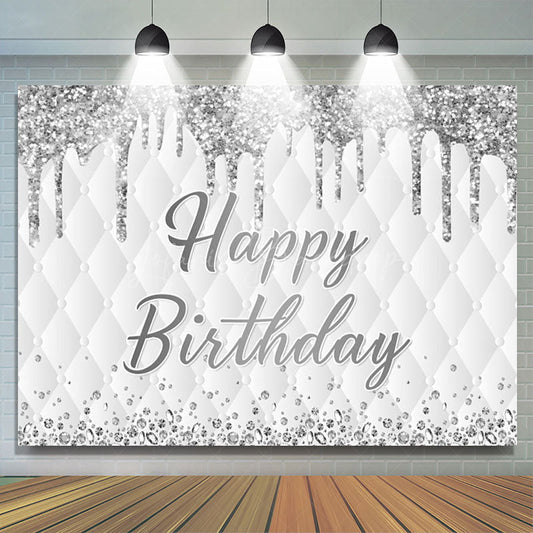 Lofaris Grey White Glitter Vibe Happy Birthday Backdrop