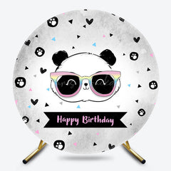 Lofaris Grey White Panda Head Round Happy Birthday Backdrop
