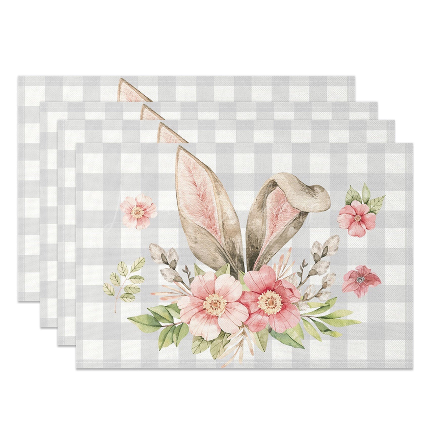 Lofaris Grey White Plaid Bunny Ear Easter Set Of 4 Placemats