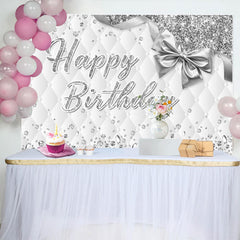Lofaris Grey White Vibe Bow Glitter Happy Birthday Backdrop