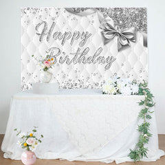 Lofaris Grey White Vibe Bow Glitter Happy Birthday Backdrop