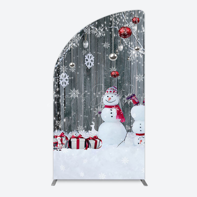 Lofaris Grey Wooden Snowman Christmas Vibe Arch Backdrop