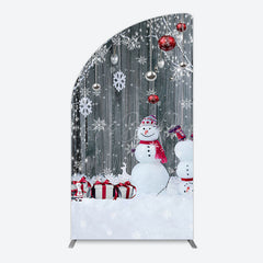 Lofaris Grey Wooden Snowman Christmas Vibe Arch Backdrop