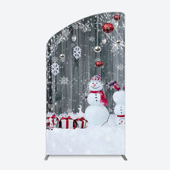 Lofaris Grey Wooden Snowman Christmas Vibe Arch Backdrop