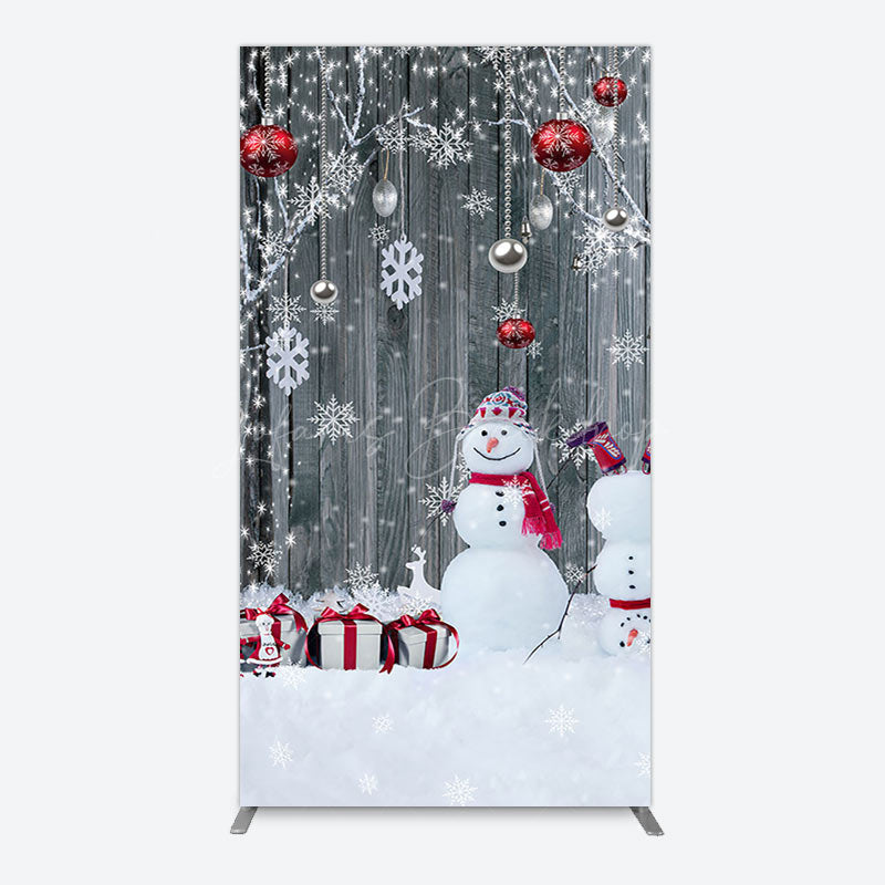 Lofaris Grey Wooden Snowman Christmas Vibe Arch Backdrop