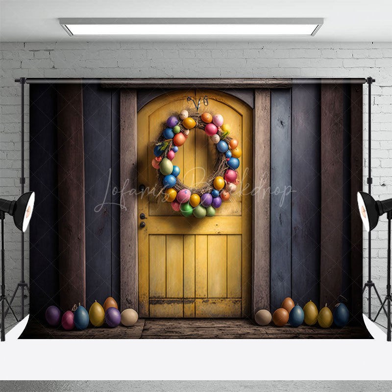 Lofaris Grey Yellow Door Egg Wreath Easter Photo Backdrop