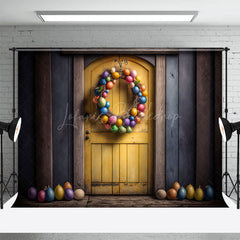 Lofaris Grey Yellow Door Egg Wreath Easter Photo Backdrop