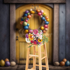 Lofaris Grey Yellow Door Egg Wreath Easter Photo Backdrop