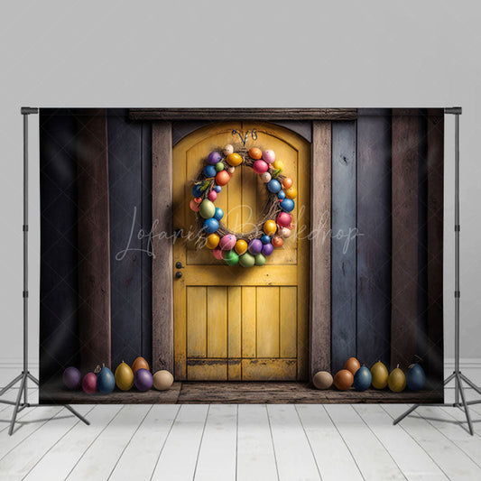 Lofaris Grey Yellow Door Egg Wreath Easter Photo Backdrop