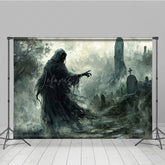 Lofaris Grim Reaper in Haunted Graveyard Photography Backdrop Misty Ghost Scene for Fine Art Spooky Halloween Portraits