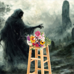 Lofaris Grim Reaper in Haunted Graveyard Photography Backdrop Misty Ghost Scene for Fine Art Spooky Halloween Portraits