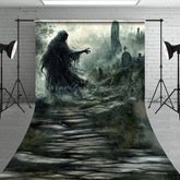 Lofaris Grim Reaper in Haunted Graveyard Sweep Backdrop Misty Ghost Scene for Fine Art Spooky Halloween Portraits