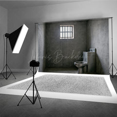 Lofaris Gritty Prison Cell Photography Backdrop Concrete Jail Room with Barred Window for Themed Escape Photos