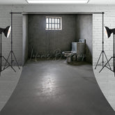 Lofaris Gritty Prison Cell Sweep Backdrop Concrete Jail Room with Barred Window for Themed Escape Photos