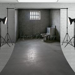 Lofaris Gritty Prison Cell Sweep Backdrop Concrete Jail Room with Barred Window for Themed Escape Photos