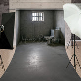 Lofaris Gritty Prison Cell Sweep Backdrop Concrete Jail Room with Barred Window for Themed Escape Photos