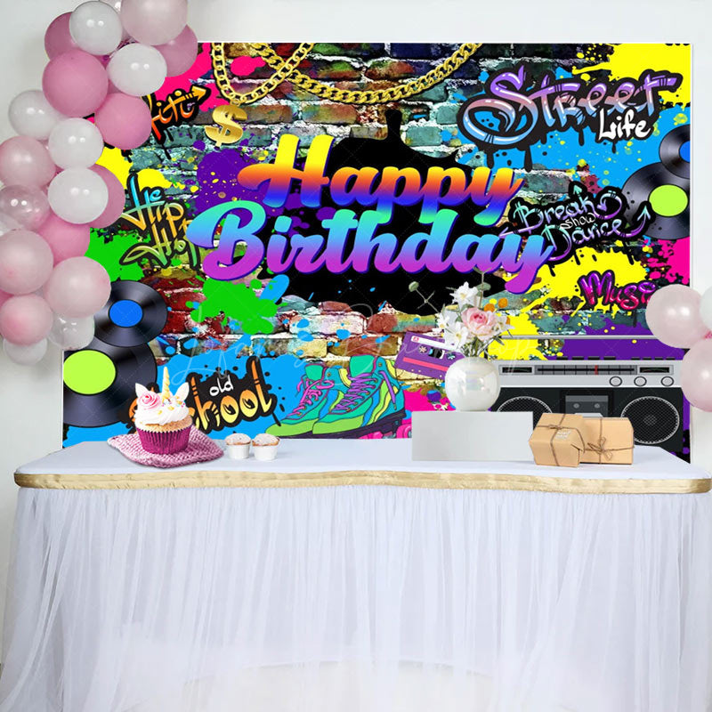 Lofaris Groovy Colorful Happy Birthday Celebration Backdrop