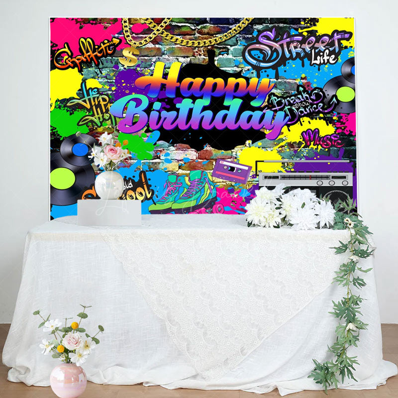 Lofaris Groovy Colorful Happy Birthday Celebration Backdrop