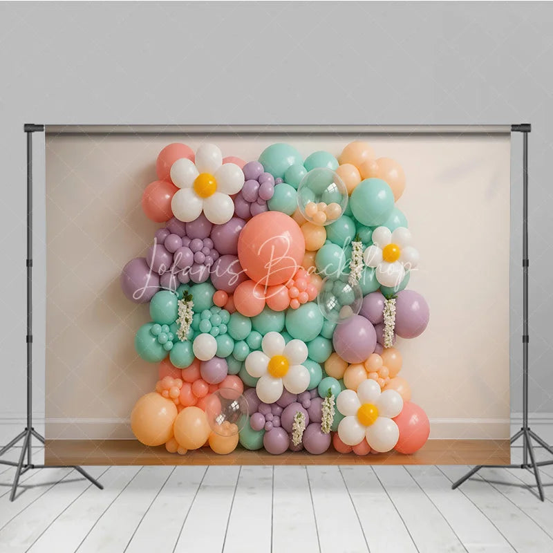 Lofaris Groovy Daisy Balloon Wall Photography Backdrop Pastel Floral Decor for Two First Birthday Cake Smash