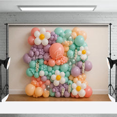 Lofaris Groovy Daisy Balloon Wall Photography Backdrop Pastel Floral Decor for Two First Birthday Cake Smash