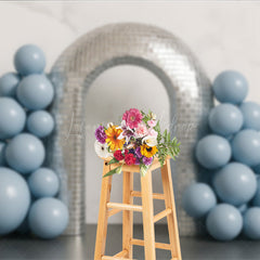 Lofaris Groovy Disco Ball Arch Cake Smash Backdrop Dusty Blue Balloons and Mirror Tiles First Birthday Photo Prop
