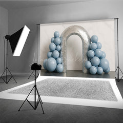 Lofaris Groovy Disco Ball Arch Cake Smash Backdrop Dusty Blue Balloons and Mirror Tiles First Birthday Photo Prop