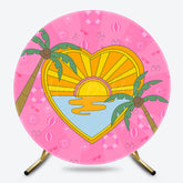 Lofaris Groovy Pink Sun Beach Palm Tree Round Party Backdrop