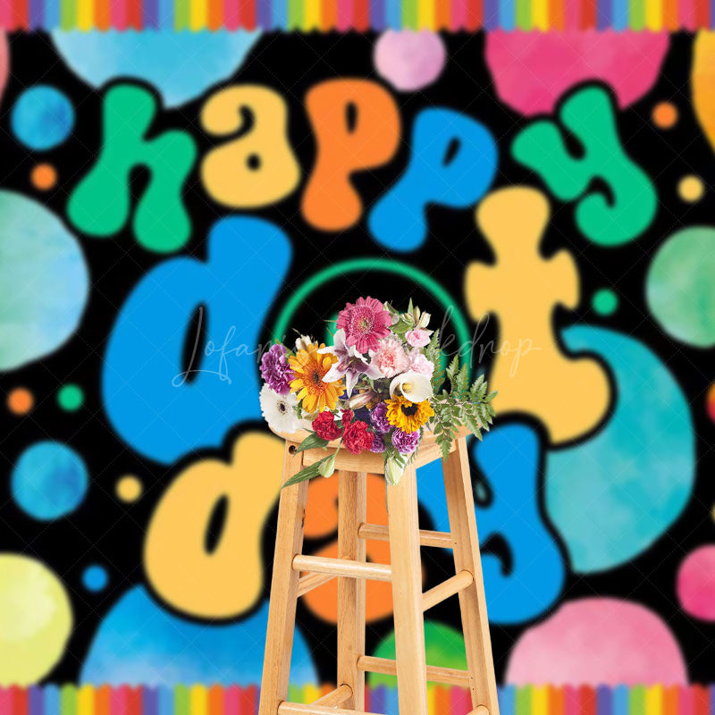Lofaris Groovy Smiley Face Colorful Happy Dot Day Backdrop