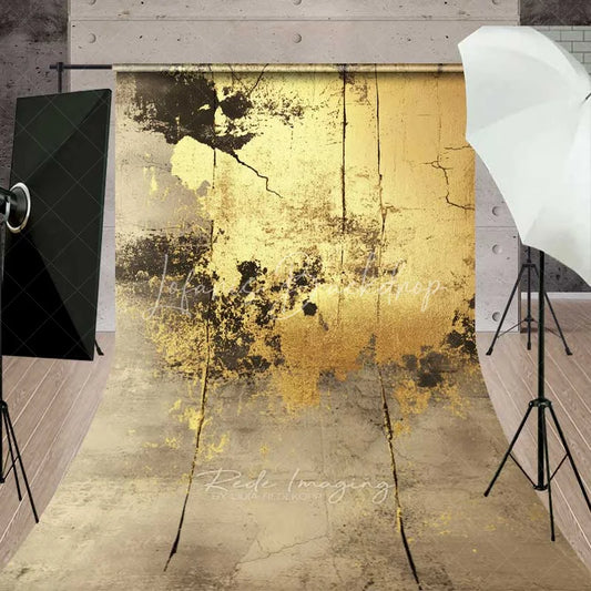 Lofaris Grunge Grey Concrete Wall Backdrop Abstract Gold Paint Splash Fine Art Photography Background