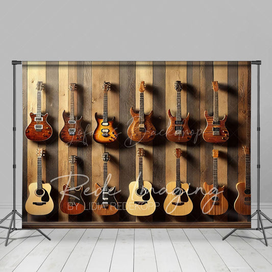 Lofaris Guitar Collection Wooden Wall Photography Backdrop