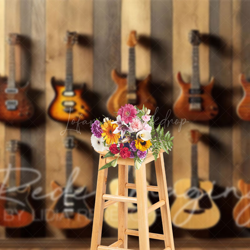 Lofaris Guitar Collection Wooden Wall Photography Backdrop