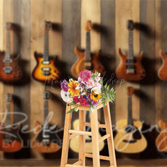 Lofaris Guitar Collection Wooden Wall Photography Backdrop