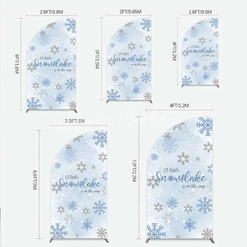 Lofaris Half Moon Arch Backdrop A Little Snowflake Is On The Way Cover Winter Blue Silver Baby Shower Background Boy Party Prop