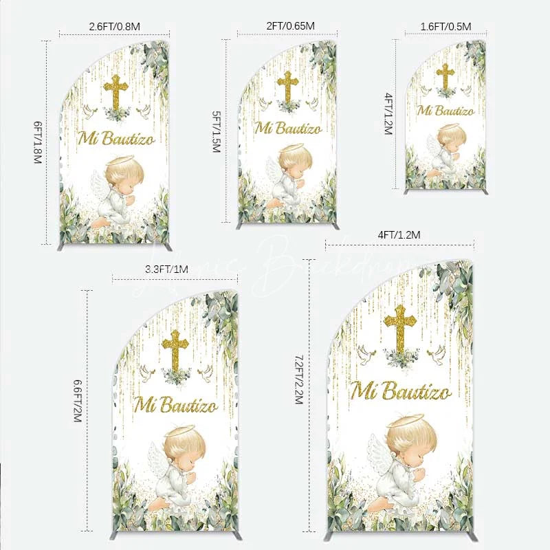 Lofaris Half Moon Arch Backdrop Mi Bautizo Angel Gold Cross Cover Greenery Eucalyptus Baptism Chiara Wall Background Religious Decor