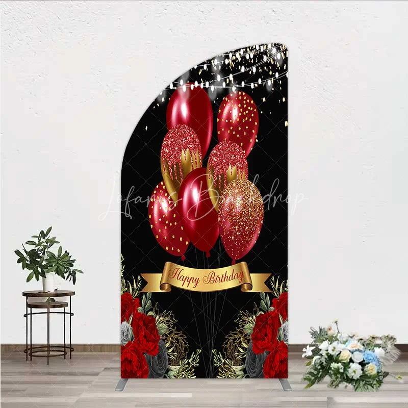 Lofaris Half Moon Arch Backdrop Red Gold Balloons Happy Birthday Cover Black Floral Rose Chiara Wall Background Party Decoration